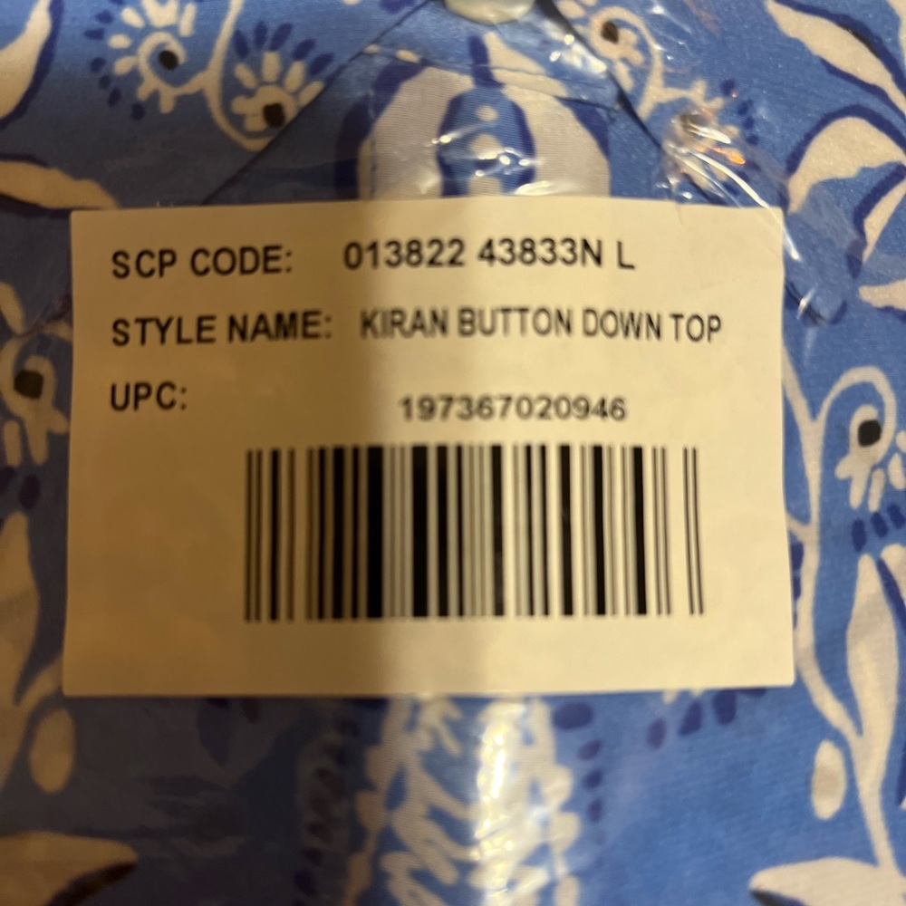 LILLY PULITZER KIRAN BUTTON DOWN SILK BLUE PRINTED BLOUSE SIZE LARGE - Picture 8 of 11